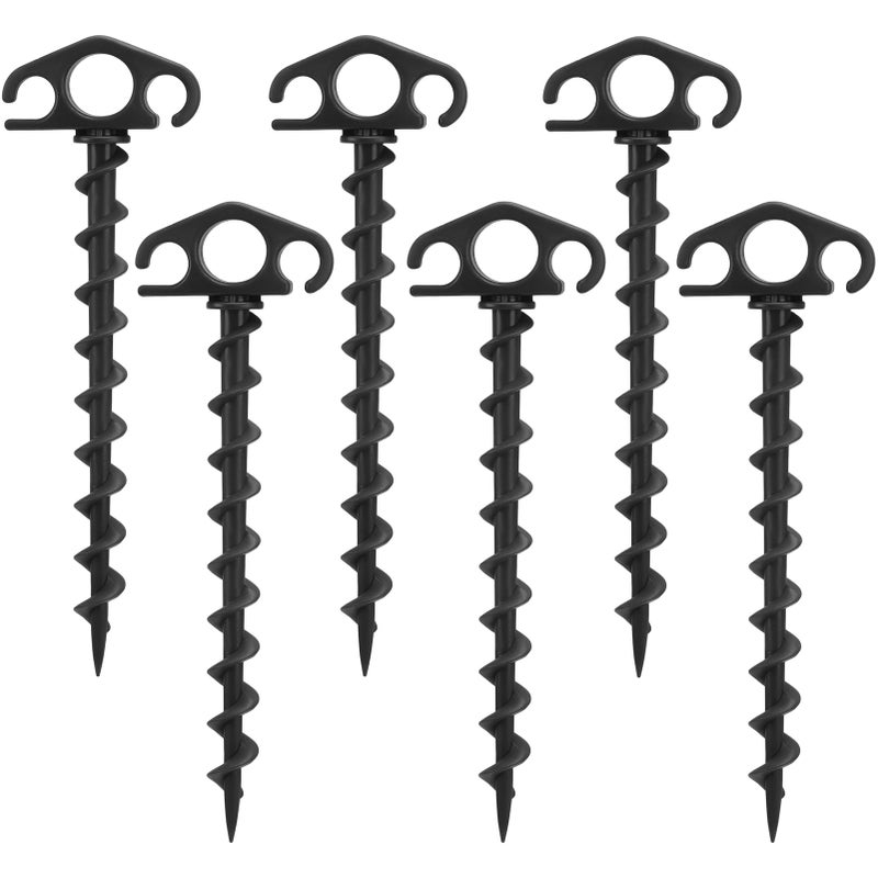 COBARYEN Tent Stakes Ground Anchors Screw in  6 Pack Sand Stakes for Beach 9.4 Inch Heavy Duty Spiral Tent Pegs for Camping  Party  Hiking  Outdoor Decoration (6  Black) - Image 1